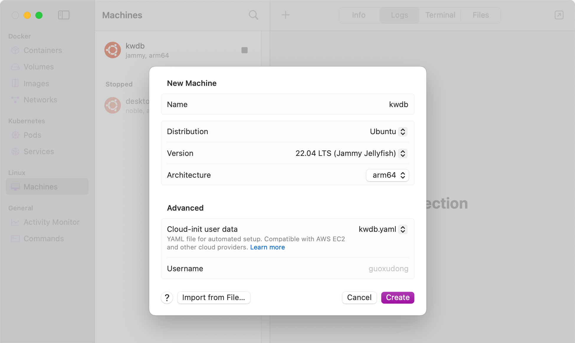 "Orbstack Create VM"